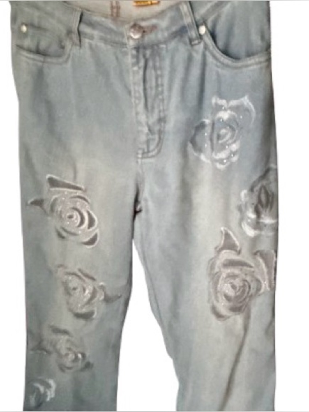 Stunning Sheer Mesh Rhinestones Vintage Floral Light Jeans Medium Y2 K 90s Boho